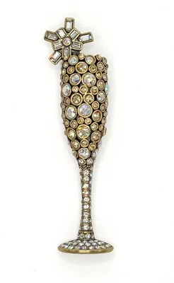 Prendedor Heidi Daus Firmado Cristal Espumoso Copa Champagne Nochevieja NiBwT Foto 1 de 4