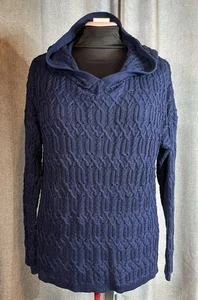 Soft Surroundings Woman Navy Hooded Open Cable Knit Long Sleeve Sweater - M - Picture 1 of 5