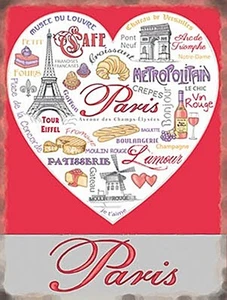 Paris Attractions In A Heart small steel sign 200mm x 150mm - Picture 1 of 1