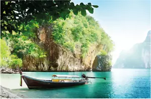 GREAT ART® Poster - Boat – Bay Nature Longtail Fishing Tropical Beach 55 x 39 - Picture 1 of 2