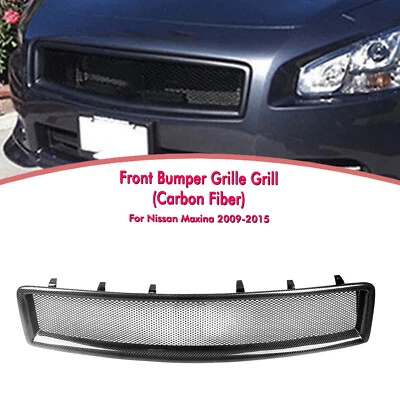 Parachoques delantero de fibra de carbono negro rejilla superior malla apto para Nissan Máxima 09-15 Foto 1 de 4