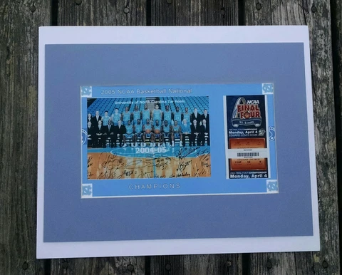 UNC TAR HEELS 2005 FINAL 4 MATTED SINGLE COLLAGE PIC OF TITLE GAME TICKET & TEAM Cover