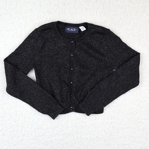 Children's Place Black Silver Sparkly Sweater Cardigan Button Long Sleeve S 5-6 - Picture 1 of 5