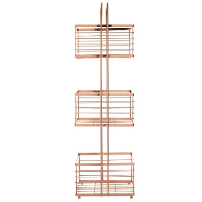 PREMIER HOUSEWARES 3 Tier Rose Gold Rectangular Trays Shlef Storage Caddy Bathroom Rack Organiser