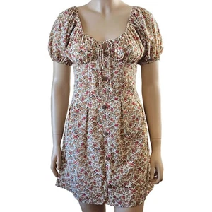 Hersy Women's Floral scoop neck mini Dress puff sleeve front tie - Picture 1 of 8