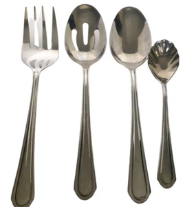Juego para servir retrato Hampton Silversmiths 4 tenedores de carne cuchara con cáscara de azúcar perforada - Imagen 1 de 12