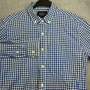 Nat Nast Shirt Mens S Oxford L/S Button Up Blue Check Plaid Preppy Picnic Pocket - Picture 1 of 7
