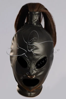 Capucha cola de caballo + ojos venda y máscara bucal, máscara de cuero vegano, máscara cola de caballo Foto 1 de 4