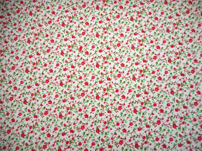 Tela Reproducción Años 30 Por Media Yarda Rojo Floral Calicó Verde Hojas Algodón Blanco Foto 1 de 2