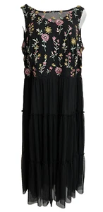 Lane Bryant Maxi Dress Size 16 Black Floral Embroidered Sleeveless Tiered Zipper - Picture 1 of 11