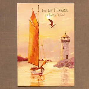 Unused Vintage CARD MASTERS Father's Day Card for Husband, Lighthouse Sailboat - Picture 1 of 6