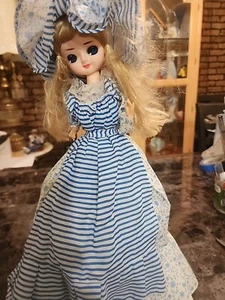 Vintage Big Eyes Bradley Puppe blonde Haare blau Print Kleid Korea - Bild 1 von 6