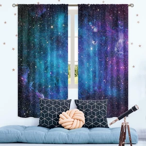 Cinbloo Kids Galaxy Outer Space Nebula Curtains 42W X 63L Inch Rod Pocket Blue U - Picture 1 of 12