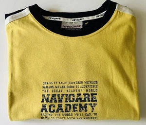 Navigare Academy Men's Large Yellow-Navy Graphic T-Shirt 100% Cotton Italy Made - Picture 1 of 7