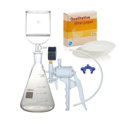 Lab 1000ml Glass Suction Filtration Kit 500ml Buchner Funnel  Handle Vacuum Pump - Image 1 of 4