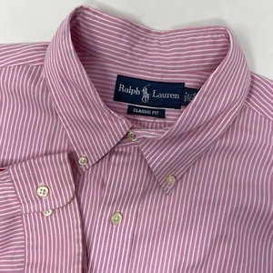 Ralph Lauren Men's 17 1/2 Classic Fit Pink White Stripe Long Sleeve Button Shirt - Picture 1 of 5