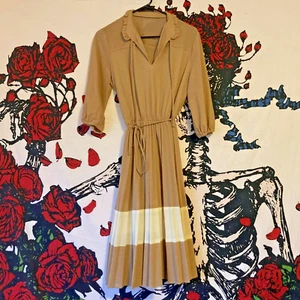 VTG 1970s Prairie Dress Bohemian Boho Frill Maxi Long Earth Tone Hippie Belted - Picture 1 of 4