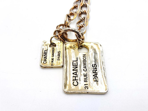 Collana lunga Chanel 31 Rue Cambon placca collana vintage oro unisex usata JP