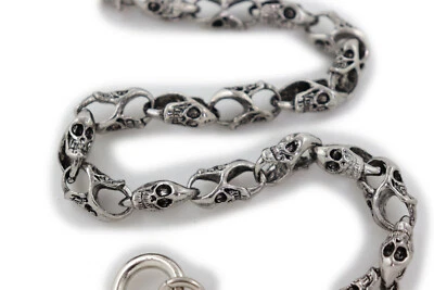 New Men Wallet Chain Silver Metal Jeans Key Money Clips Biker Mini Skull Charms - Image 1 of 4