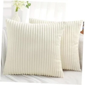 Decorative Throw Pillow Covers 18x18 Set of 2, Soft 18 x 18-Inch Cream White - Picture 1 of 7