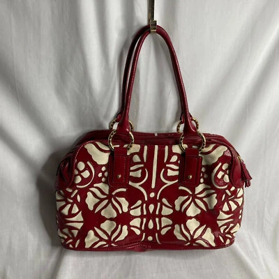 Antonio Melani Dark Red & Ivory Large Satchel Purse Gold Tone Hardware Unique  Foto 1 de 4
