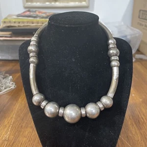 Mid Century 925 Silver Chunky Beaded 16”choker Necklace 86.8grams - Picture 1 of 10