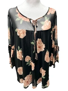 Top Naif para mujer talla 2X malla floral oscuro mangas campana bosque hada capricho - Imagen 1 de 12