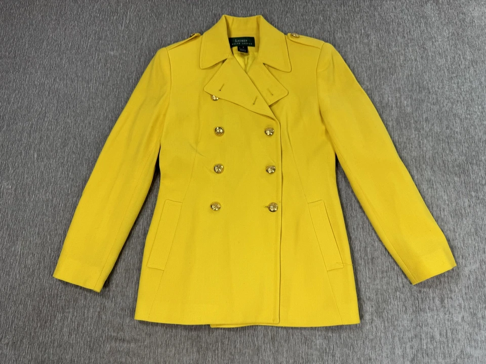 Chaqueta Lauren Ralph Lauren para mujer 4 amarilla lana peinada doble botonadura Blawer Foto 1 de 4