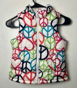 Old Navy White Peace Signs Vest Child Size S Blue Green Red Orange Turquoise - Picture 1 of 3