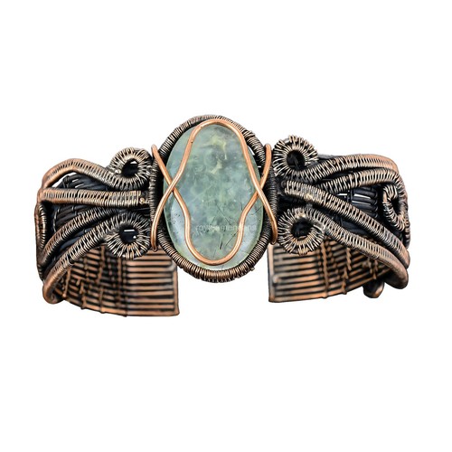 VALENTINO Braccialetto Art Deco fatto a mano pietra prehnite muschio rame vendita giorno amicizia