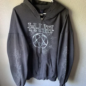 Vintage HIM Heartagram Bam Metal Rock Goth Emo Faded Band Hoodie XL Distressed - Picture 1 of 8