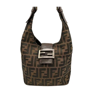 Vintage FENDI Mamma Baguette Shoulder Bag Zucca FF Logo Canvas & Leather Brown - Picture 1 of 10
