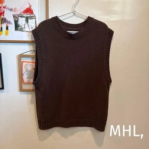 MHL Margaret Howell Knit Vest DK Brown L Used Rare Collab JAPAN - Picture 1 of 6