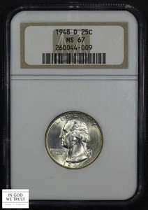 1948 D George Washington Silver Quarter 25C NGC MS 67 - Picture 1 of 4