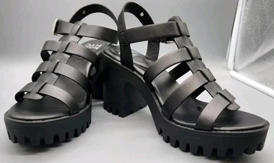 Sandalias Madden NYC Fisherman 11 negras tacón grueso correas ajustables grunge Y2K Foto 1 de 4