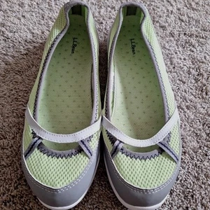 L.L. Bean Womens Size 8W Wide Green Mary Jane Slip On Shoes Fabric Loafers - Picture 1 of 9