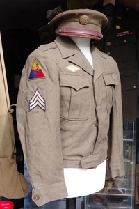 Armoured Ike tunic 1944 dated 4th & 11th Armored patches with Garrison cap - Picture 1 of 7