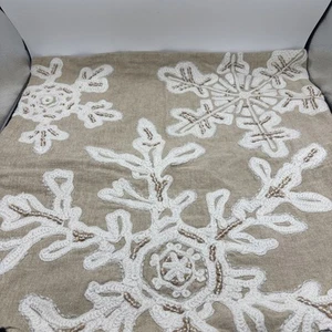 Pottery Barn Snowflake Pillow Cover 20 x 20” Embroidered Beaded Tan Beige White - Picture 1 of 15
