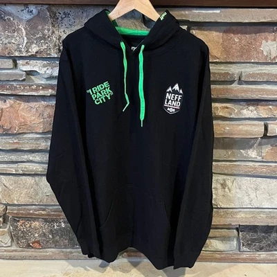 Neff Land "I Ride Park City" Black Snowboard Hoodie with Neon Green Details - Image 1 of 4
