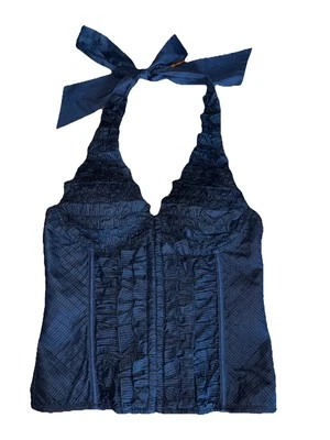 Y2K Boho Halter black corset neck Bow Hook & Eye size medium. Steampunk, Goth. - Image 1 of 4