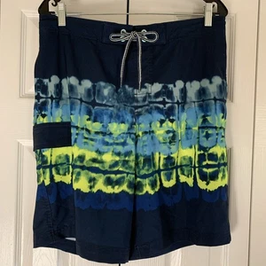 George Size Med (32-34) Swim Trunks Board Shorts NWOT Multicolor Tie Dye Navy - Picture 1 of 9
