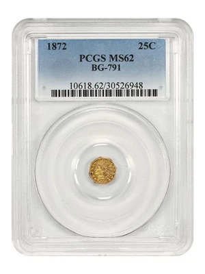 Cal. Fraccional: 1872 25C PCGS MS62 (BG-791) - Oro fraccional de California Foto 1 de 4