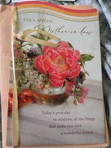 Amerikanische Grüße Geburtstagskarte Schwiegermutter Blumenband Glitzer Design - Bild 1 von 2