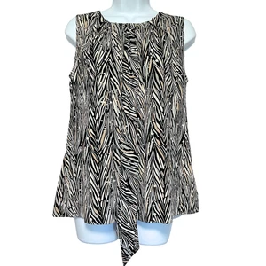 Tommy Hilfiger Career Top Womens Size M Animal Print Sleeveless Neck Tie Blouse - Picture 1 of 10