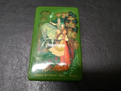 Fedoskino Pegockuho Palekh Laca Rusa Trino Caja Cuento de Hadas Firmado Foto 1 de 4