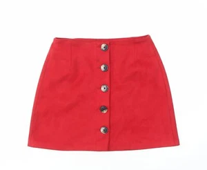 Bershka Womens Red Polyester A-Line Skirt Size M Button - Picture 1 of 10