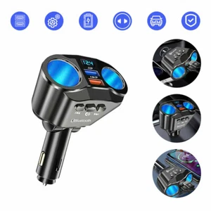 2Way Car Cigarette Lighter Socket Splitter DC 12V Dual USB Charger Adapter LED - Picture 1 of 12