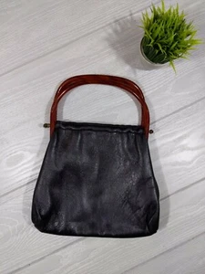 Vintage schwarze Leder Geldbörse mit Kunststoff Faux Schildkröte Verschlussgriffe - Bild 1 von 6