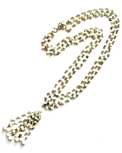 Vintage, Summer White Multi-chain Ncklc/Tassel, Glass/Ceramic Beads Free S/H - Picture 1 of 3