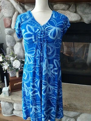 Cute Fresh Produce Blue Floral Dress Ruched Bust Rayon Spandex Blend Sm - Изображение 1 из 4